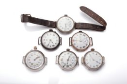 A group of six early 20th century wristwatches.