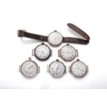 A group of six early 20th century wristwatches.