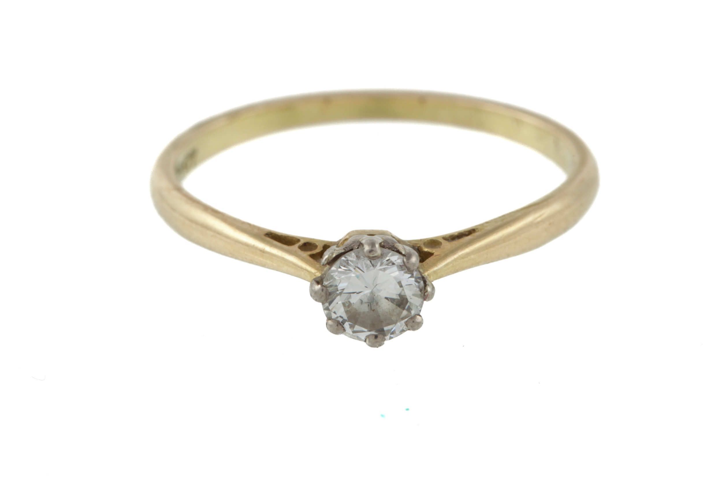 A mid-20th century gold and diamond solitaire ring. The round brilliant approx. 0. - Image 6 of 6
