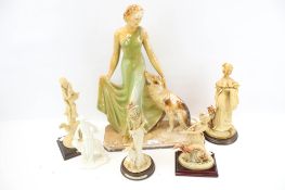 A group of assorted models of women with Afghan hounds. Including Royal Worcester 'Clara' 1925. Max.