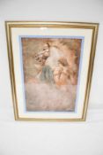 A framed contemporary print signed 'Parrish' of a man and a horse.