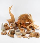 A collection of assorted treen ornaments. Including bowls, various animals, etc. Max.