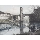 Manuel Robbe (1872-1936), Pont d'Orthez aquatint etching.