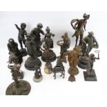 A collection of eighteen assorted bronze and spelter items.