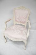 A French style contemporary white painted open armchair.
