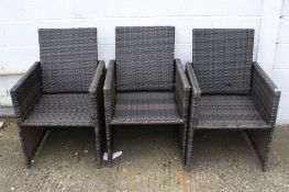 Three contemporary garden conservatory chairs. Of square form with fold down backs.