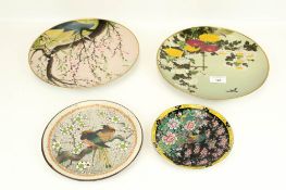 Four 1970s decorative Japanese plates. Traditional floral and bird polychrome decoration. Max.