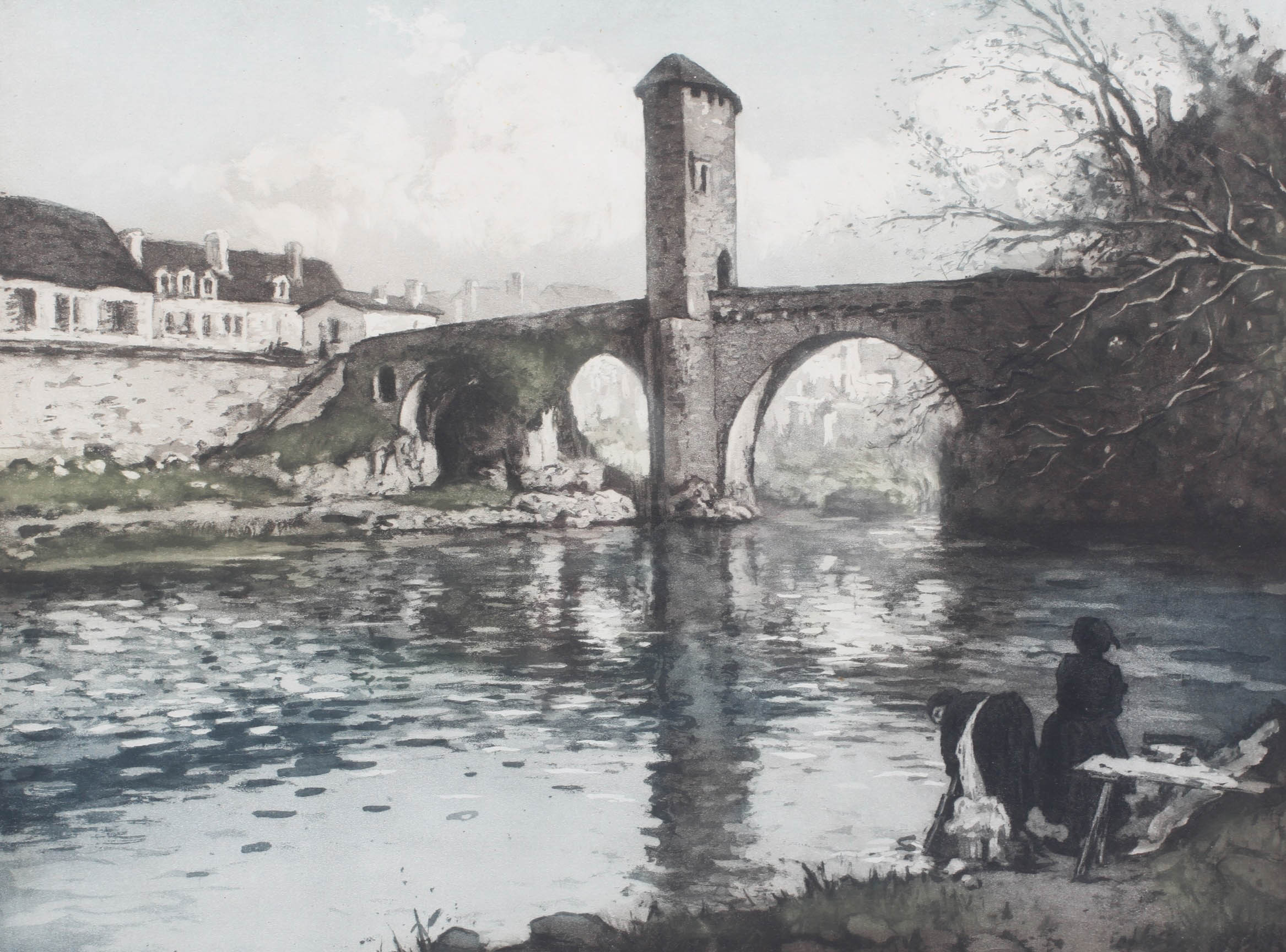 Manuel Robbe (1872-1936), Pont d'Orthez aquatint etching. - Image 4 of 4
