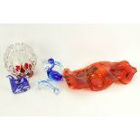 A collection of six assorted contemporary glass items. Including Kosta Boda and Murano, etc. Max.