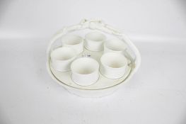 A Spode Copeland porcelain basket egg server with six cups, (with repair),