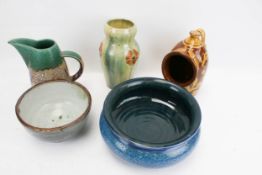 A collection of five assorted studio art pottery.