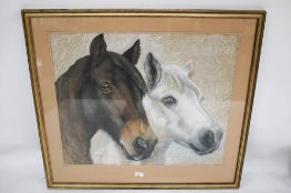 A chalk and pastel sketch of two horses.
