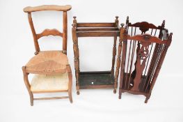 Two Victorian and later stick stands and a prayer chair.