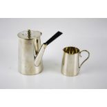 An Asprey silver-plated small side-handled cafe au lait pot and matching cream jug.
