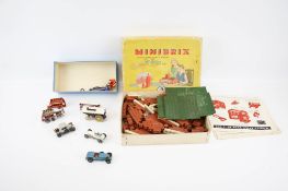 A collection of vintage Lesney diecast vehicles and a No. 3 Minibrix set.