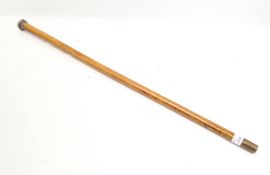 Silver topped Malaka walking cane. Hallmark Birmingham, maker H.S, 86cm long.