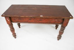 A Victorian stained pine plank top side table.