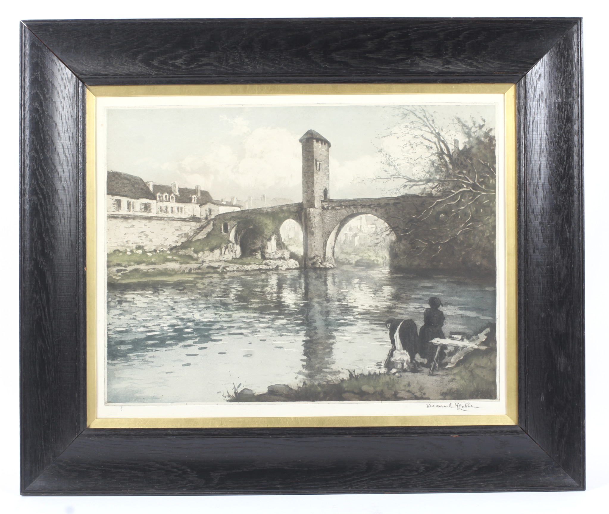 Manuel Robbe (1872-1936), Pont d'Orthez aquatint etching. - Image 3 of 4