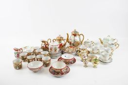 A collection of four assorted decorative ceramic tea sets. Including Satsuma and continental. Max.