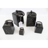 A set of five assorted vintage GPO ring weights. With board arrow mark, 8lb, 7lb, 4lb, 2lb and 0.