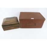 Two wooden boxes, one containing cards and bibles.