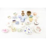 A collection of assorted china trinket boxes. Including Doulton Lambeth miniature vase, H7.