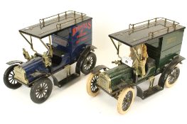 Two modern painted tin plate models of vintage commercial vehicles.