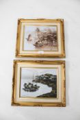 Pair of acrylics on board depicting coastal scenes of the Far East.