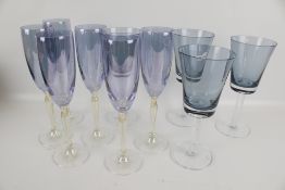 A selection of contemporary blue tint wine glasses.
