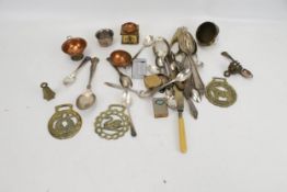 A small quantity of assorted plated and brass items. Including flatware, etc.