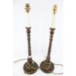 A pair of Laura Ashley table lamps. With gilt wood twist stems.