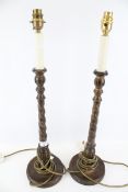 A pair of Laura Ashley table lamps. With gilt wood twist stems.