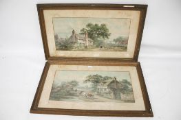 Two 19th century landscape prints, driving cattle and driving sheep. Each 32 .