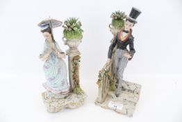 Two Capodimonte porcelain figures. A 'Gentleman' and a 'Lady' by Fornirli, max.