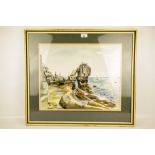 A 20th century watercolour depicting a coastal scene, signed 'A L Lewis'. 39cm x 48.