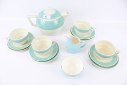 A Czech Art Deco style teaset for four. Including teapot and a matched milk jug and sugar bowl, max.