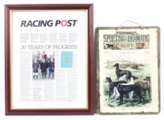 A decoupage slate picture of Illustrated Sporting & Dramatic News, and a further framed picture.