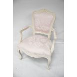 A French style contemporary white painted open armchair.