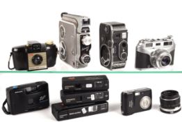 A group of vintage cameras including Agfa, Arette, Brownie, etc.