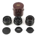 Three M42 mount Carl Zeiss Jena lenses. To include a 28mm f2.8 MC lens, a 35mm f2.