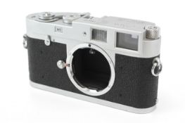 A Leica M1 35mm rangefinder camera body, 1960, chrome.