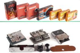 An assortment of vintage camera accessories.
