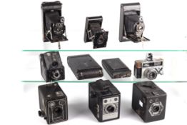 An assortment of vintage cameras to include a Kodak JR, A vest pocket autographic kodak,