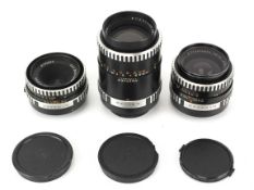 Three M42 mount Carl Zeiss Jena lenses. To include a 35mm f2.8 Flektogon lens, a 50mm f2.