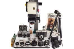 An assortment of photographic equipment.