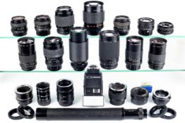 A large collection of bayonet mount Praktica Pentacon lenses. To include a Carl Zeiss Jena 35mm f2.