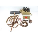 Military : WWII German binoculars marked 'SRB & STYS' and other accessories.
