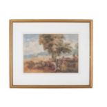 Alfred Wilson Cox (circa 1820-1888), watercolour, cows in the shade under a tree in the country.