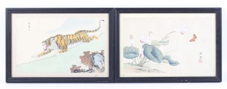 Two framed mid-20th century Chinese silk paintings in gouache.