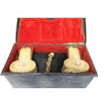 Military : WWI Royal Navy officers bicorn hat and epaulets in fitted black Japanned box.